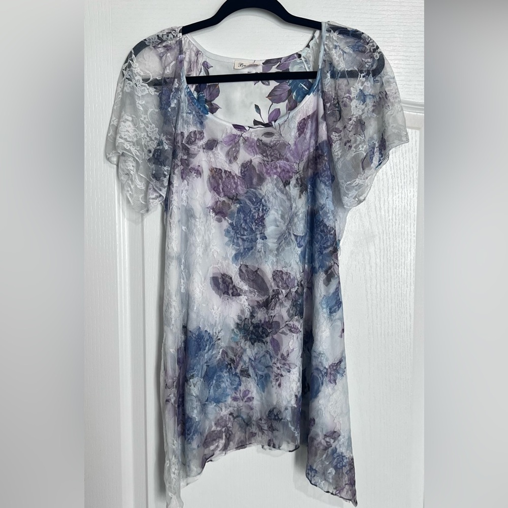 Brittany Blue Lavender Floral Lace Blouse -